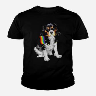 Gay Flag Cavalier King Charles Spaniel Youth T-shirt - Monsterry