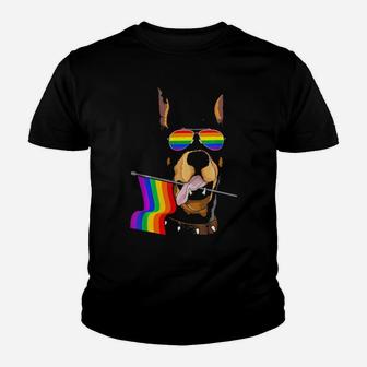 Gay Pride Rainbow Flag Doberman Lgbt Pride Gifts Youth T-shirt - Monsterry AU