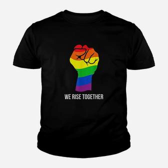 Gay Pride Rainbow Flag Lgbtq We Rise Together Cool Lgbt Gift Youth T-shirt | Crazezy CA