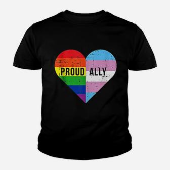 Gay Trans Transgender Heart Rainbow Flag Cool Lgbt Ally Gift Youth T-shirt | Crazezy UK