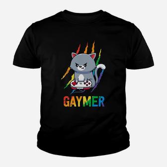 Gaymer Lgbt Cat Pride Shirt Rainbow Video Game Lovers Gift Youth T-shirt | Crazezy