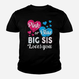 Gender Reveal For Big Sister Baby Shower Pink Blue Youth T-shirt | Crazezy CA