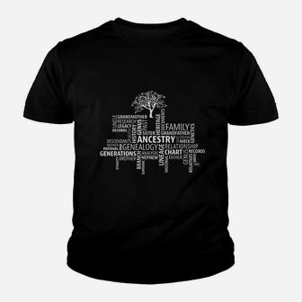 Genealogy Ancestry Word Cloud Research Your Family Youth T-shirt | Crazezy UK