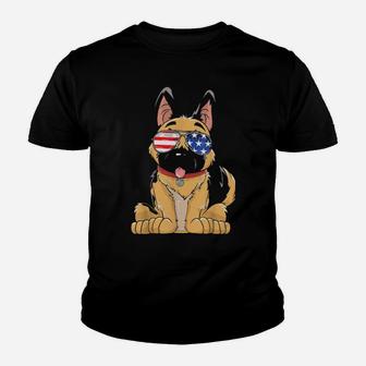 German Shepherd American Sunglasses 4Th Of July Dog Youth T-shirt - Monsterry