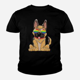 German Shepherd Gay Pride Flag Sunglasses Lgbt Puppy Youth T-shirt - Monsterry UK