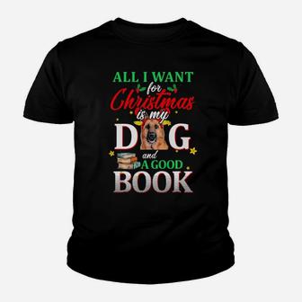 German Shepherd My Dog And A Good Book For Xmas Gift Youth T-shirt - Monsterry