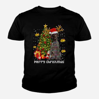 German Shorthaired Pointer Santa Christmas Tree Lights Xmas Youth T-shirt | Crazezy