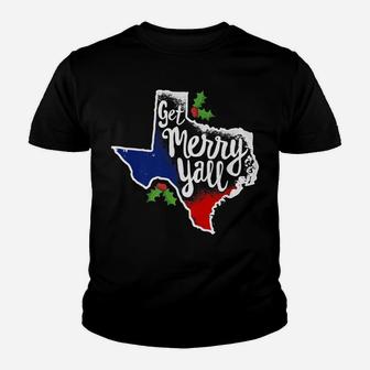 Get Merry Y'all Texas Christmas Shirt Texan Flag Xmas Gift Youth T-shirt | Crazezy
