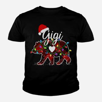 Gigi Bear Christmas Red Buffalo Plaid With Santa Hat Lights Youth T-shirt | Crazezy DE