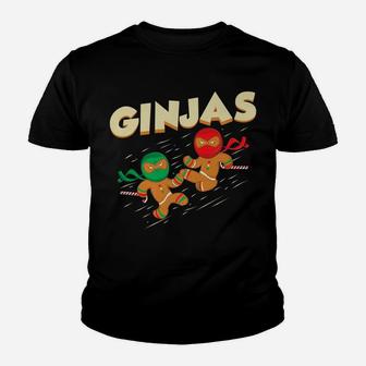 Ginjas Fighting Gingerbread Man Gift Ninja Cookie Christmas Youth T-shirt | Crazezy