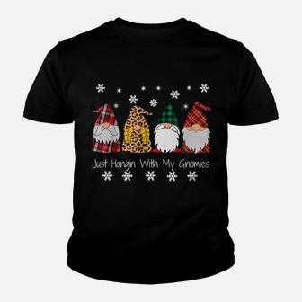 Gnome Christmas Pajama Plaid Just Hangin With My Gnomies Youth T-shirt | Crazezy UK