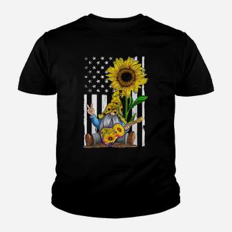 Gnome Playing Guitar Sunflower Hippie Gnomes American Flag Youth T-shirt | Crazezy