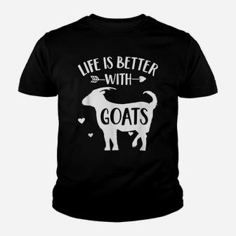 Goat Lover Gift 'Life Is Better With Goats' Fun Animal Goat Youth T-shirt | Crazezy