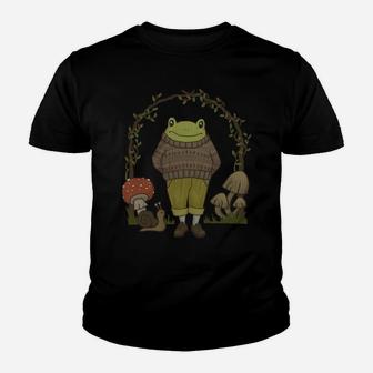 Goblincore Aesthetic Frog Mushroom Cottagecore Dark Academia Youth T-shirt | Crazezy