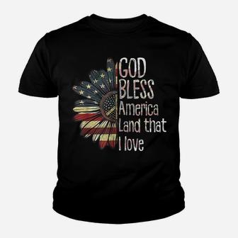 God Bless America Land That I Love Usa Flag Flower Patriotic Youth T-shirt | Crazezy CA