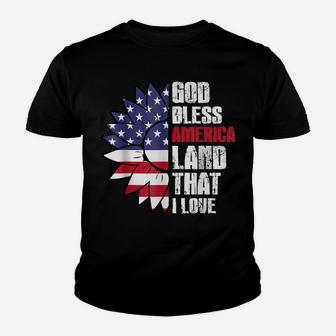 God Bless America Land That I Love Usa Flag Flower Patriotic Youth T-shirt | Crazezy