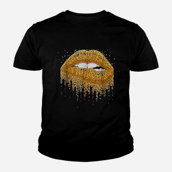Gold Glitter Sparkle Mouth Lips Youth T-shirt | Crazezy UK