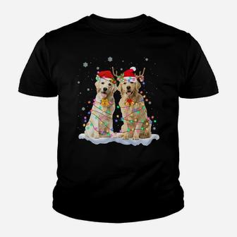 Golden Retriever Christmas Santa Hat Reindeer Lights Pajama Sweatshirt Youth T-shirt | Crazezy AU