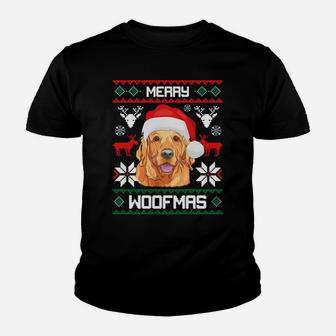 Golden Retriever Merry Woofmas Sweatshirt Dog Christmas Youth T-shirt | Crazezy