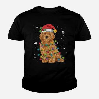Goldendoodle Christmas Santa Hat Fairy Lights Pajama Gifts Sweatshirt Youth T-shirt | Crazezy