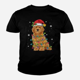Goldendoodle Christmas Santa Hat Fairy Lights Pajama Gifts Youth T-shirt | Crazezy