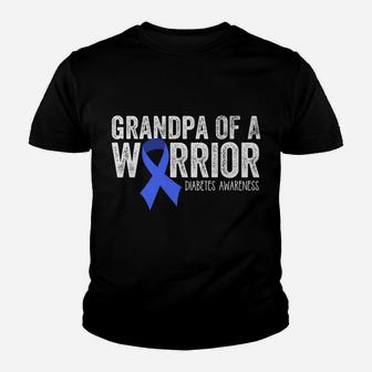 Grandpa Of A Warrior T1d Diabetic Blue Ribbon Support Gift Youth T-shirt | Crazezy UK