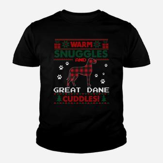 Great Dane Dog Red Buffalo Plaid Gift Ugly Christmas Sweater Youth T-shirt | Crazezy