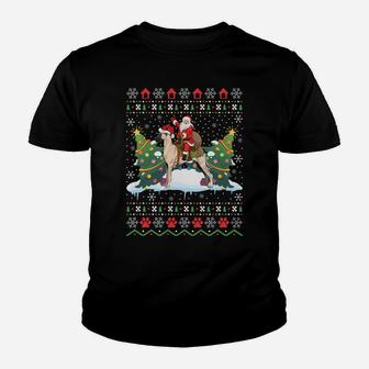 Great Dane Ugly Xmas Gift Santa Riding Great Dane Christmas Sweatshirt Youth T-shirt | Crazezy