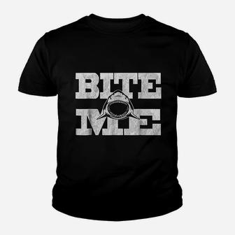 Great White Shark Bite Me Funny Youth T-shirt | Crazezy DE