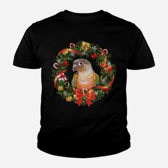 Green Cheek Conure Parrot Christmas Wreath Youth T-shirt | Crazezy