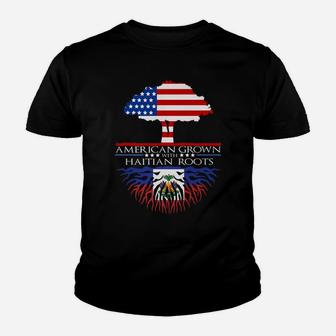 Haitian Roots American Grown Tree Flag Usa Haiti Gift Youth T-shirt | Crazezy