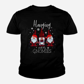 Hanging With My Gnomies Christmas Buffalo Plaid Garden Gnome Youth T-shirt | Crazezy