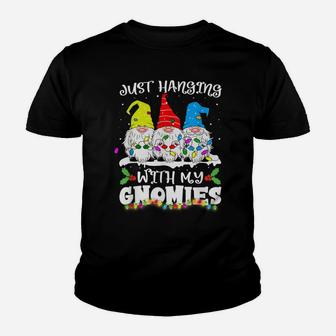 Hanging With My Gnomies Christmas Light Santa Gnome Xmas Youth T-shirt | Crazezy
