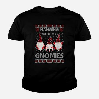 Hanging With My Gnomies Red Plaid Ugly Christmas Gnome Gifts Youth T-shirt | Crazezy