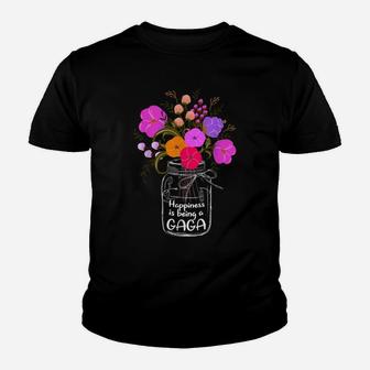 Happiness Is Being A Gaga Shirt Gift For Grandma Mom Flower Youth T-shirt | Crazezy