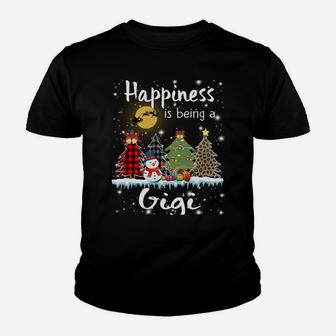 Happiness Is Being A Gigi Christmas Tree Leopard Plaid Snow Youth T-shirt | Crazezy