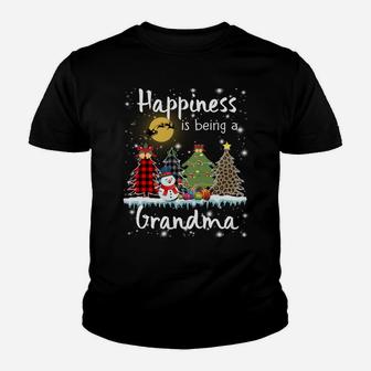 Happiness Is Being A Grandma Christmas Tree Leopard Plaid Youth T-shirt | Crazezy