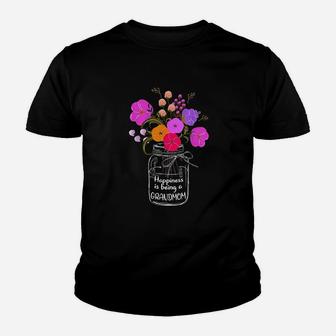 Happiness Is Being A Grandmom Gift Grandma Mom Flower Youth T-shirt | Crazezy