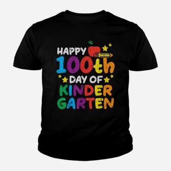 Happy 100Th Day Of Kindergarten Apple 100 Days Teacher Gift Youth T-shirt | Crazezy CA
