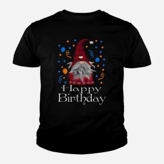 Happy Birthday Gnome Lovers Gift Cute Heart Buffalo Plaid Youth T-shirt | Crazezy