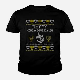 Happy Chanukah Ugly Sweater Funny Hanukkah Christmas Gifts Youth T-shirt | Crazezy