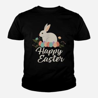 Happy Easter Bunny Tee Gift Easter Egg Nest Flower Tee Youth T-shirt | Crazezy UK