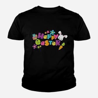 Happy Easter Spring Flowers Bunny Rabbit Egg Hunt Youth T-shirt | Crazezy