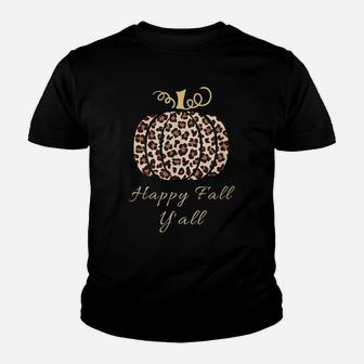 Happy Fall Y'all Leopard Print Pumpkin Youth T-shirt | Crazezy