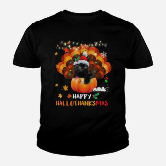Happy Hallothanksmas Pumpkin Turkey Black Cat Lovers Gifts Youth T-shirt | Crazezy CA