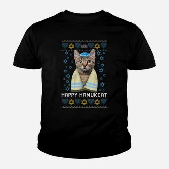 Happy Hanukcat Ugly Hanukkah Sweater Cat Animal Lovers Gifts Youth T-shirt | Crazezy