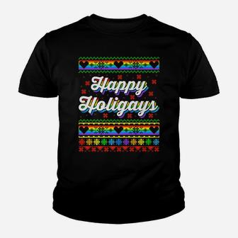 Happy Holigays Funny Lgbtq Pride Ugly Christmas Youth T-shirt | Crazezy