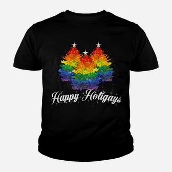 Happy Holigays Lgbt Pride Christmas Tree Humor Gift Sweatshirt Youth T-shirt | Crazezy