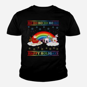 Happy Holigays Rainbow Ugly Christmas Lgbt Gay Pun Xmas Gift Sweatshirt Youth T-shirt | Crazezy AU
