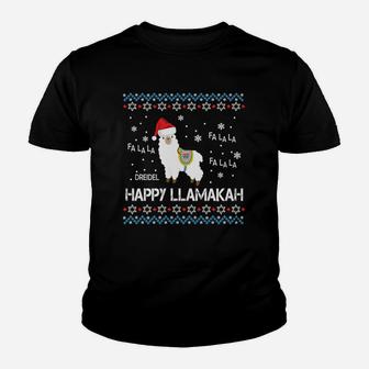 Happy Llamakah Sweatshirt Funny Ugly Hanukkah Xmas Llama Youth T-shirt | Crazezy